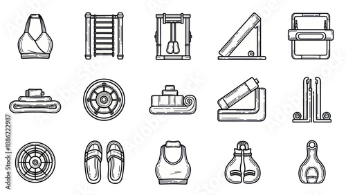 Gym equipment vector set for fitness exercise and workout designs