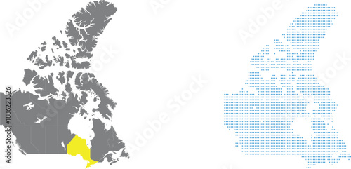 Ontario Province Map Vector - Blue Dotted Design on Black and White Backgrounds