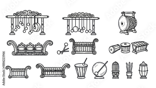 Traditional musical instruments illustration isolated on white background