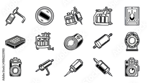 Tattoo machine set graphic illustration vector art isolated design elements