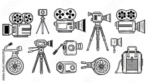 Vintage film cameras collection vector illustrations for design projects