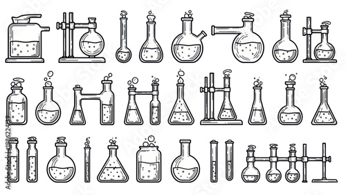 Vintage laboratory glassware collection vector illustration for science projects