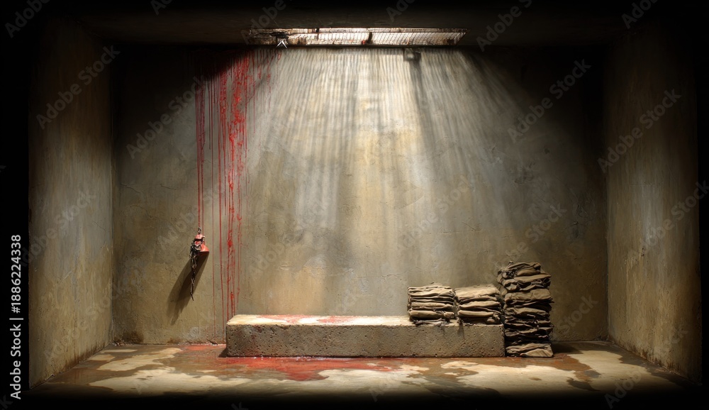 custom made wallpaper toronto digitalGrim interior scene, stark light illuminates a blood-stained, enclosed space