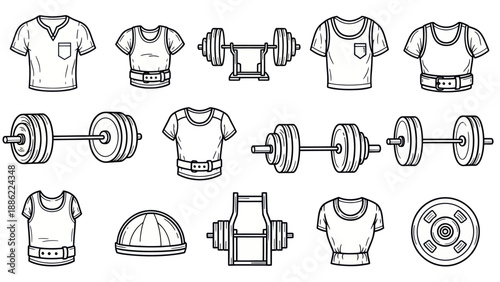 Workout gear and apparel vector illustrations for fitness and training