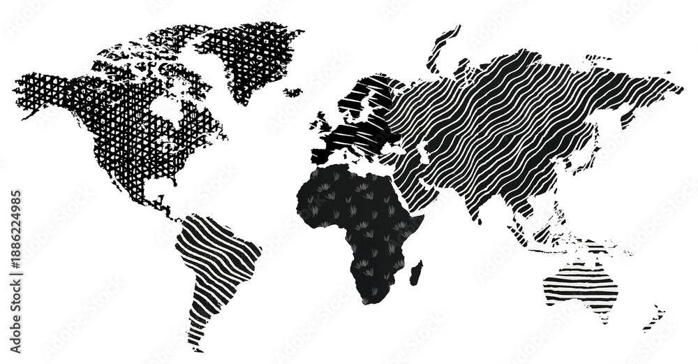 Fototapeta premium Linocut world map png design element