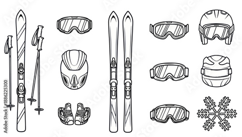 Skiing equipment graphic set isolated on white background winter sport gear