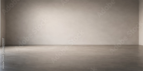 Empty room with dark concrete wall and vintage wood parquet floor creates a grunge textured interior backdrop for old stone and gray cement design