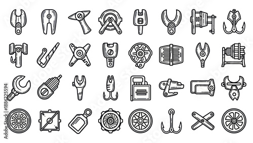Set of various vectorized icons for tools and equipment designs