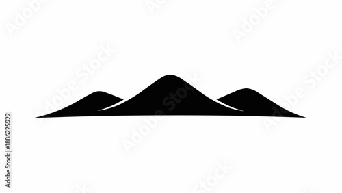 Silhouette of three mountain peaks against a white background.