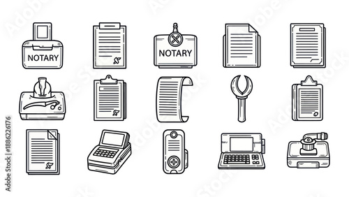 Set of various office and business related icons in minimalist style