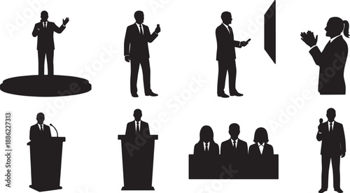 Black Solid Business Presentation Silhouettes Set of Six on White Background