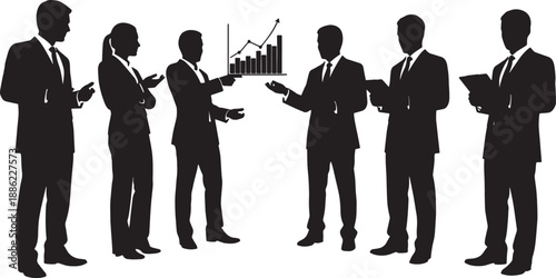 Black Solid Corporate Discussion Silhouettes Set of Six on White Background