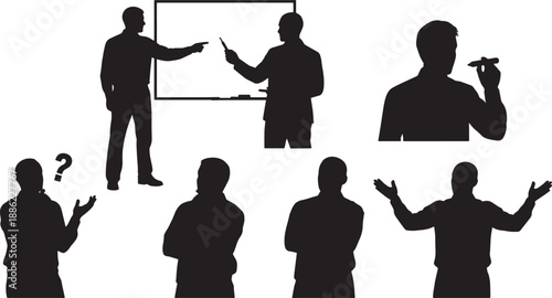 Black Solid Creative Brainstorming Silhouettes Set of Six on White Background