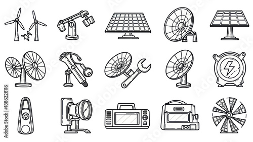 Renewable energy sources wind turbines solar panels and related technology