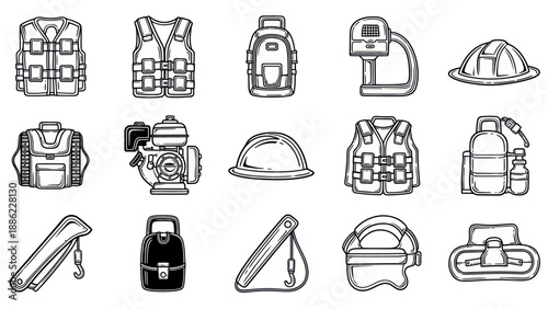 Safety equipment collection protective gear vector illustrations