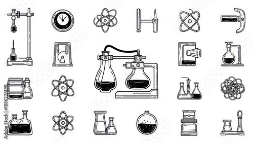 Science lab equipment illustrations laboratory tools and instruments