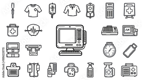 Medical icons healthcare equipment and symbols vector illustration set