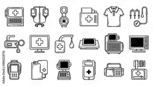 Medical equipment icons isolated vector set for healthcare and science