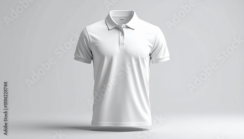Plain white polo shirt mockup, front view on light background, blank casual apparel template for branding
