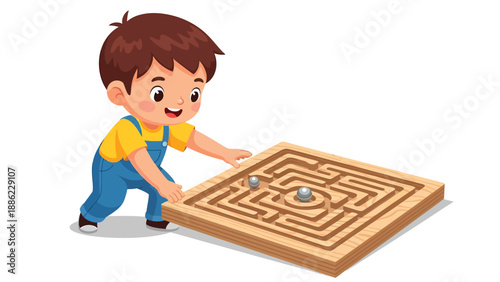 Boy Playing Marble Maze - Childhood Challenge