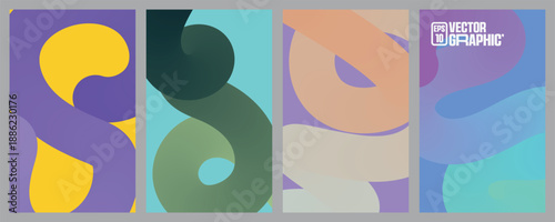 Abstract line wave gradient poster background vector set 10EPS. Cover template with vibrant line wave in motion. for social media, cover, banner, flyer, music, ads.