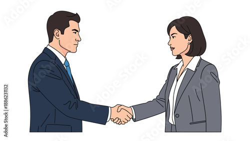 Business Handshake: Man and Woman Illustration - Collaboration, Agreement