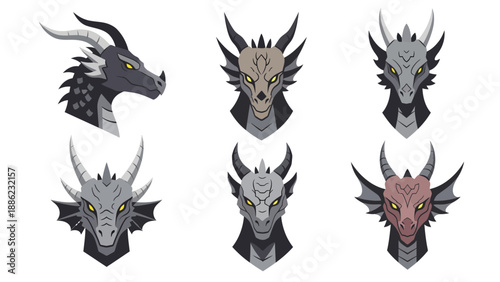 Dragon Head Vector Set - Mythical Creature Illustrations