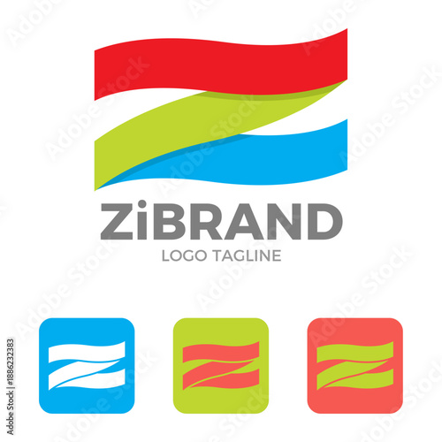 Initial letter Z flag ribbon logo, 3 colors modern logo style
