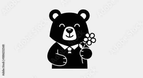 Cartoon bear with flower illustration