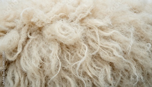 White wool surface, textile background for design or editorial use, natural sheep wool, detailed close-up of soft fur, beige hue, World Wool Day , created with generative ai
