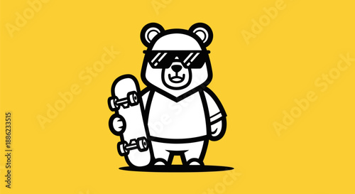 Cartoon bear with skateboard on yellow