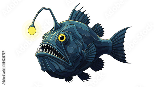 Anglerfish Illustration: Deep Sea Creature with Bioluminescent Lure