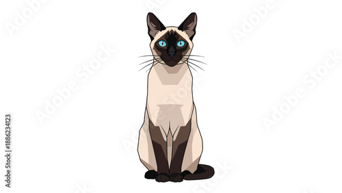 Elegant Siamese Cat Portrait: Cartoon Style
