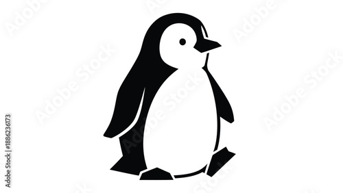 Cute Penguin Illustration: Black and White Vector Graphic