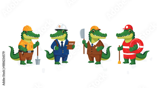 Crocodile Professions: Diverse Career Paths in Cartoon Style