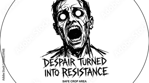 Monochromatic illustration of a human face in anguish expressing strong emotion against a white backdrop