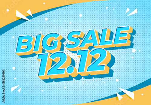 Promotional graphic with Big Sale 12.12 text in bold  and colorful design.