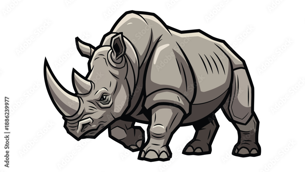 Fototapeta premium Cartoon Rhino Illustration: Powerful and Endangered