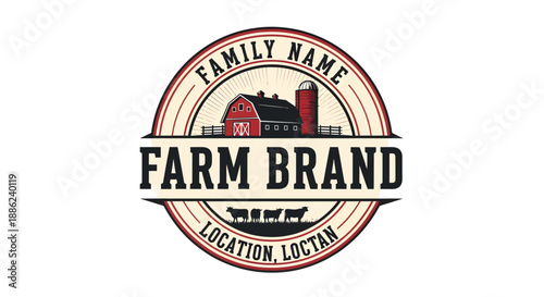 Farm Brand Logo with Barn and Silo.