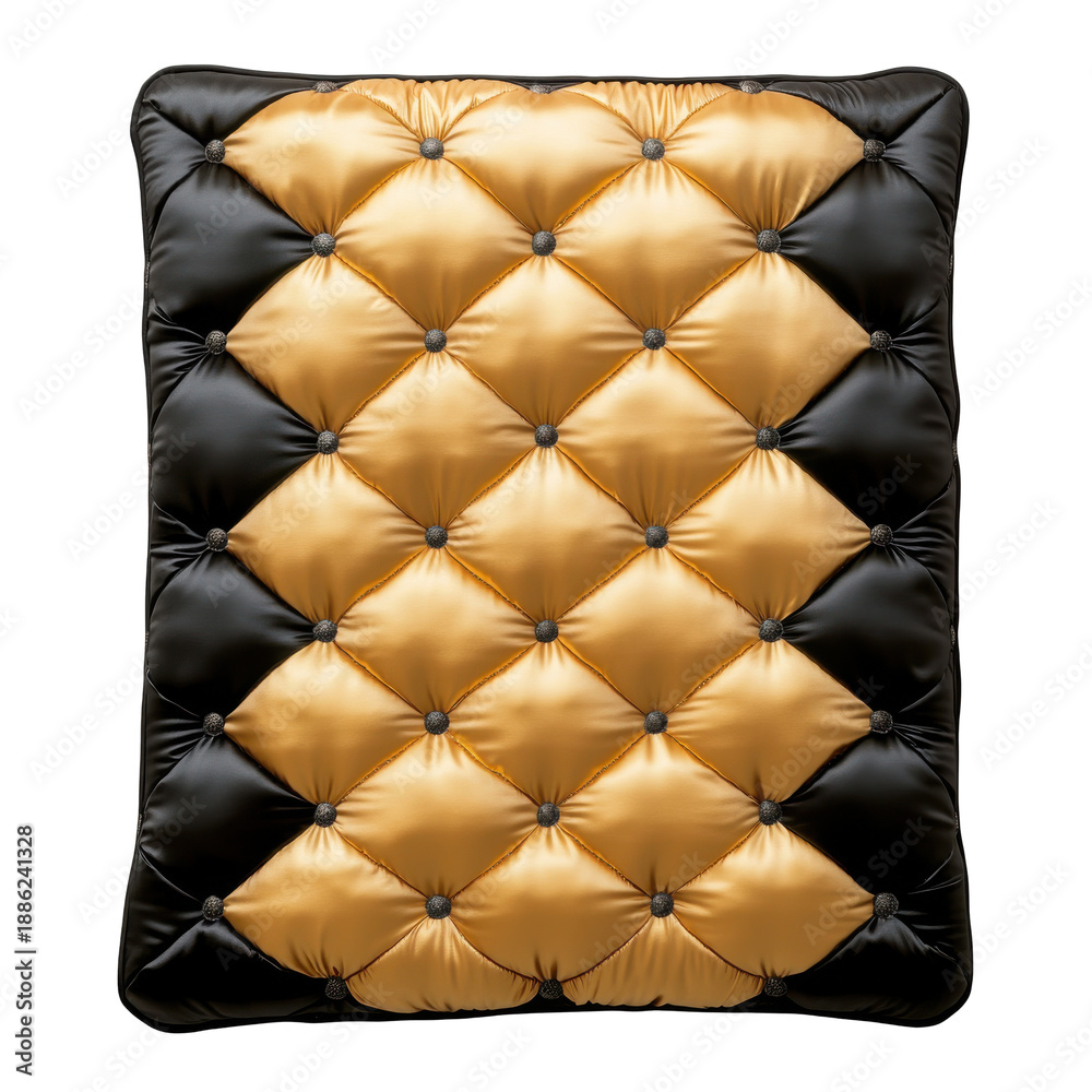 Obraz premium Ornate cushion black and gold button-tufted diamond stitch elegance isolated on white background