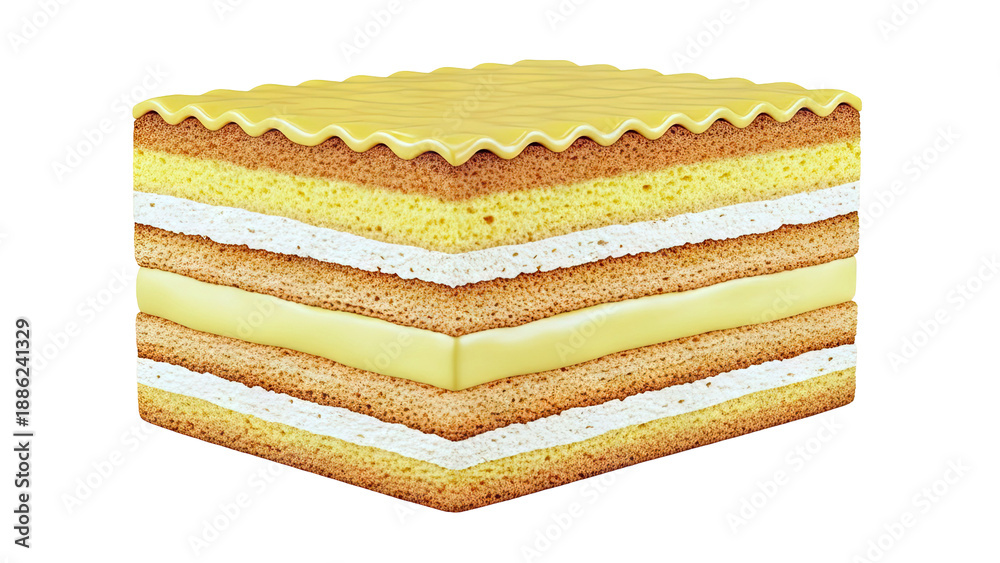 Fototapeta premium Layered Cake Slice with Yellow Icing