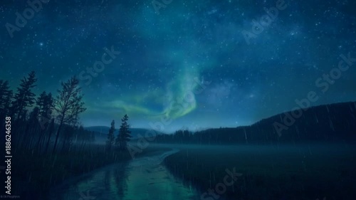 A high-resolution view of a starry night sky filled with flowing green light curtains reflected in the stillness of a sub-zero wilderness.