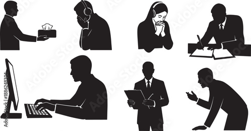 Black Solid HR Complaint Silhouettes Set of Six on White Background