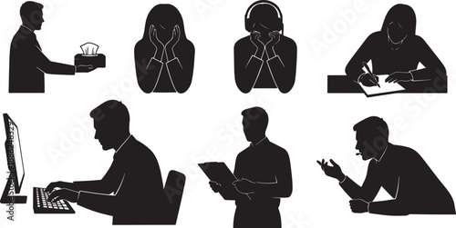 Black Solid HR Complaint Silhouettes Set of Six on White Background