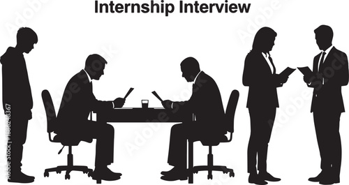 Black Solid Intern Interview Silhouettes Set of Six on White Background