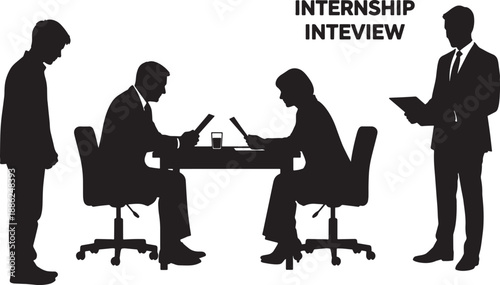 Black Solid Intern Interview Silhouettes Set of Six on White Background