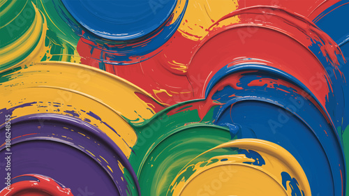 Abstract background of multicolored paint waves and swirls, dynamic fluid art vibrant primary colors