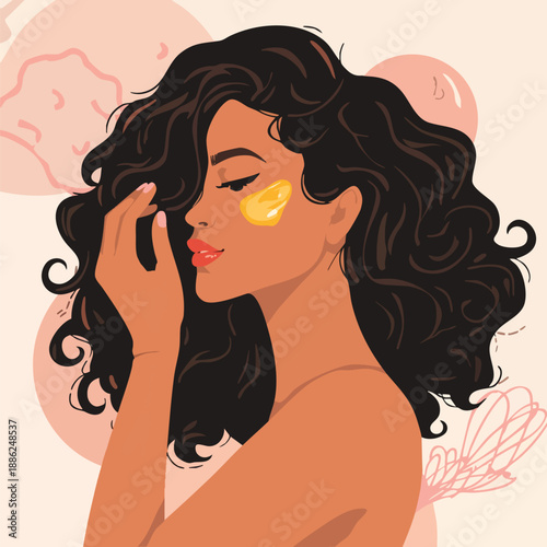 Young woman with closed eyes and hand on face illustration.