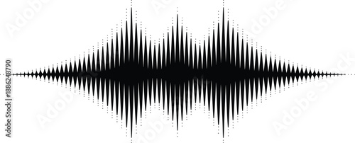 Black and white sound wave visualization with sharp peaks and valleys on transparent background