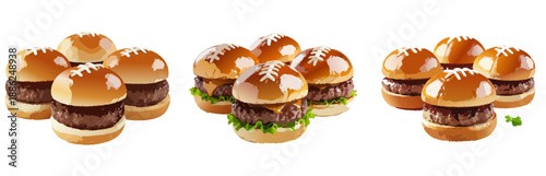 Football Slider Burger Vector Set — Game Day Mini Burgers Styled as Footballs for Super Bowl Food